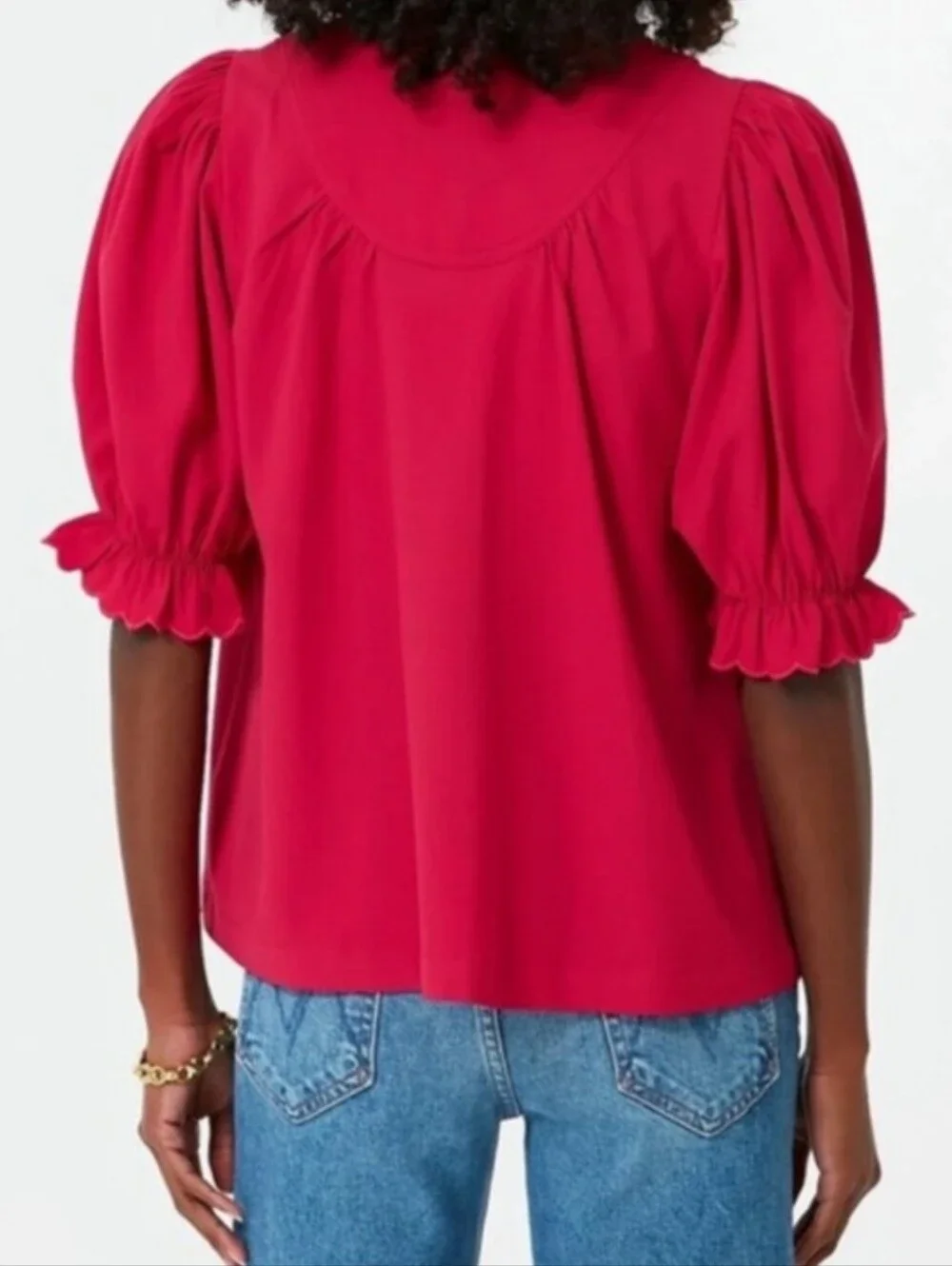Tuckernuck Pomander Place Selena Blouse Raspberry Ruffle Puff Sleeve Size L NWOT
